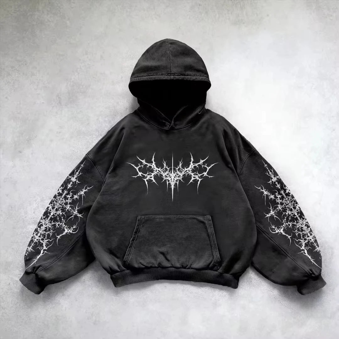 Retro Gothic Graphic Print Hip Hop Hoodie